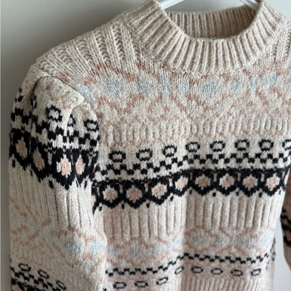 ASTR the Label Maria Mock Neck Fair Isle Knit Sweater - Ivory/Black - Medium - Picture 6 of 15